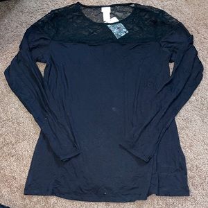 H&M plain black shirt with lace shoulders